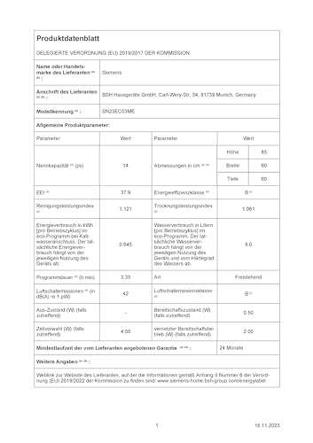 lave vaisselle siemens 60 cm sn23ec03me, iq300, variospeed plus, black steel avis et prix 2021