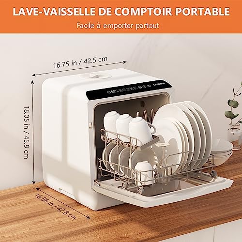 mini lave vaisselle karlxtom de table avec commandes tactiles led 45cm, 6 programmes, lavage des fruits et soins bébés